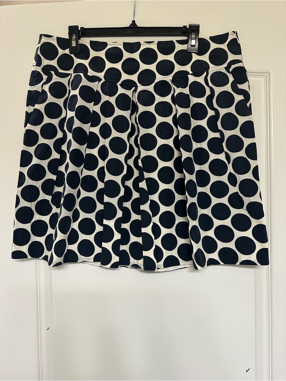Banana Republic Navy Polka Dot Silk Blend Pleated Skirt 14 Pockets Lined